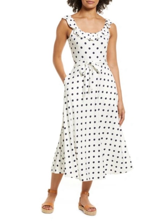 Boden Dresses & Skirts - Boden Polka Dot Ruffle Maxi Dress White Navy - Size 4